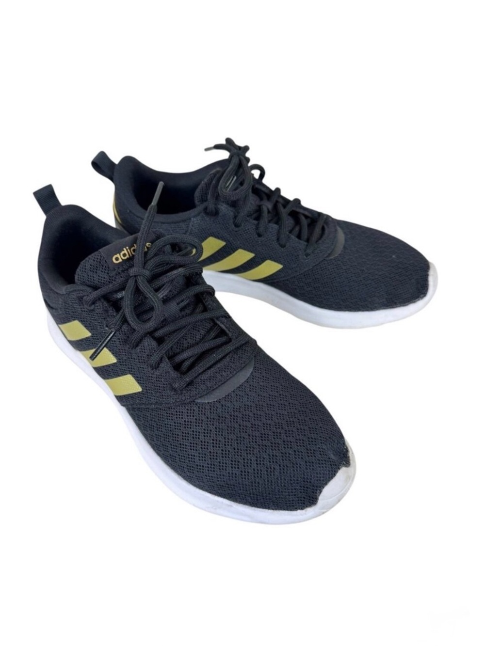 Adidas Black Gold 3 Stripe‎ QT Racer 2.0 Light Lace Up Tennis Shoes Athletic 8.5